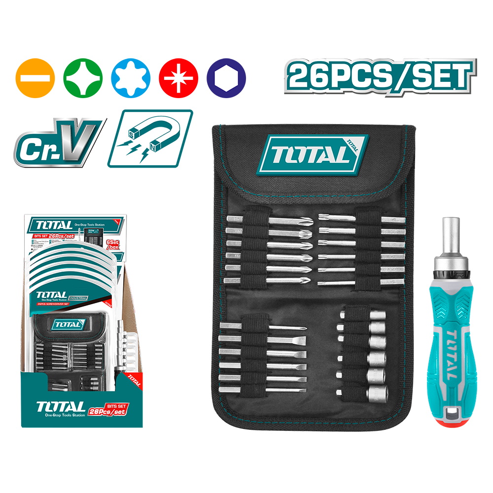 Set 26 pezzi giravite portainserti a cricchetto