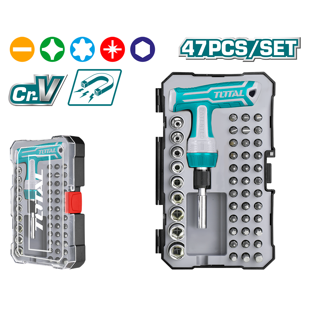 Set 47 pezzi giravite a cricchetto impugnatura a T