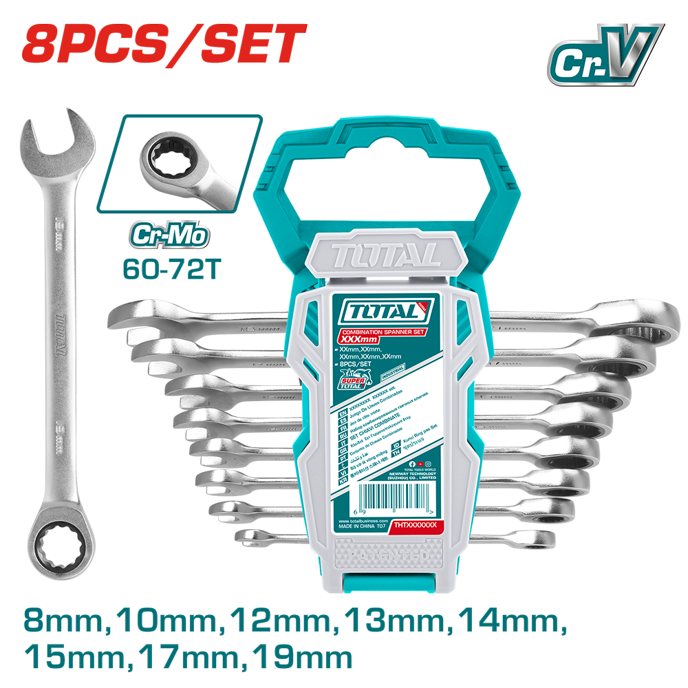 Set chiavi cominate a cricchetto con supporto, 8 pezzi