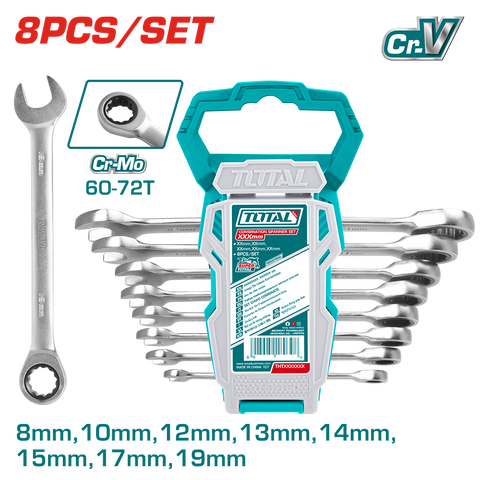 Set chiavi cominate a cricchetto con supporto, 8 pezzi