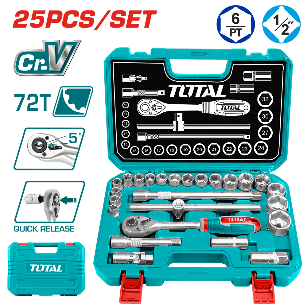 Set di chiavi a bussola 1/2” in valigetta, 25 pezzi