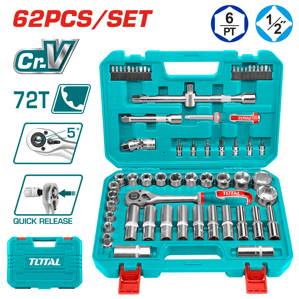 Set di chiavi a bussola 1/2” in valigetta, 62 pezzi