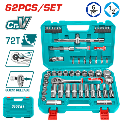 Set di chiavi a bussola 1/2” in valigetta, 62 pezzi