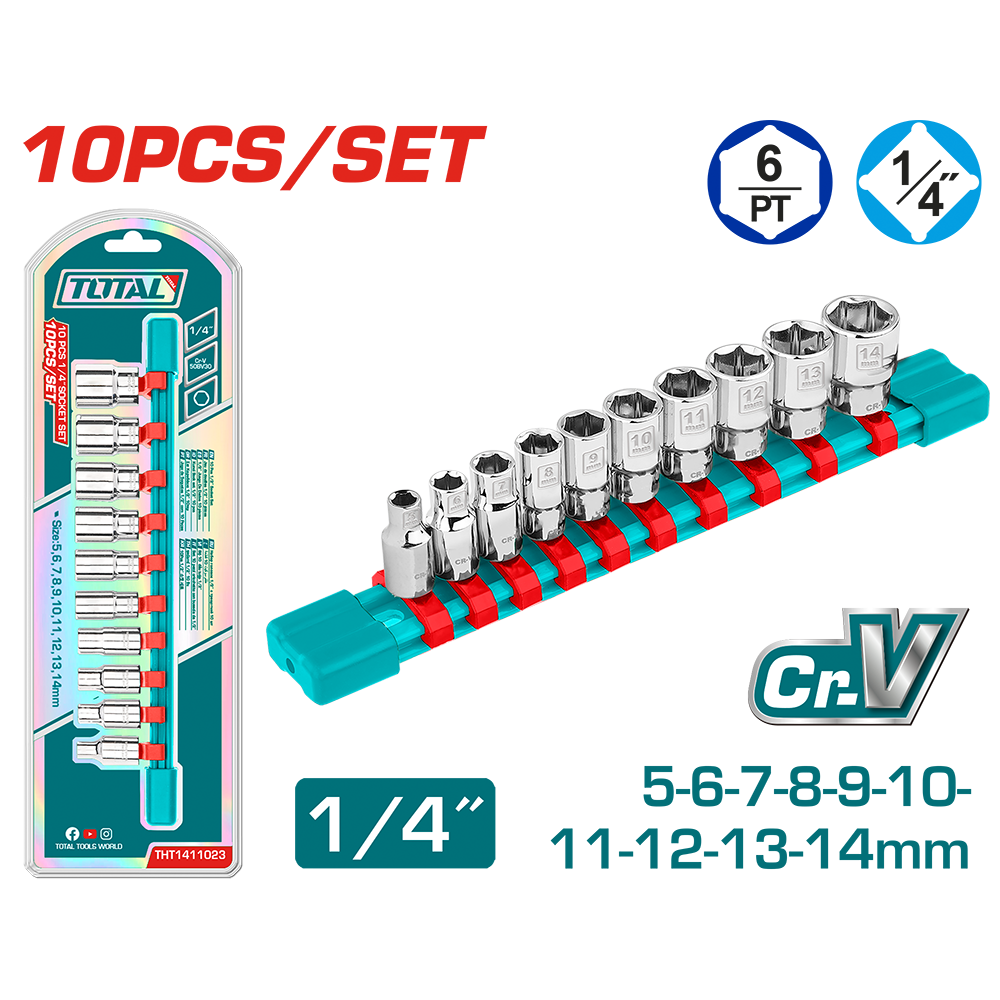 Set di bussole 1/4” in slitta, 10 pezzi