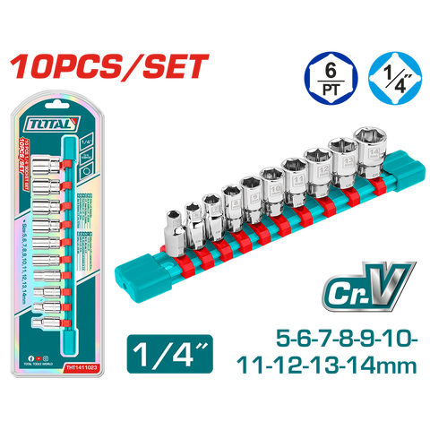 Set di bussole 1/4” in slitta, 10 pezzi