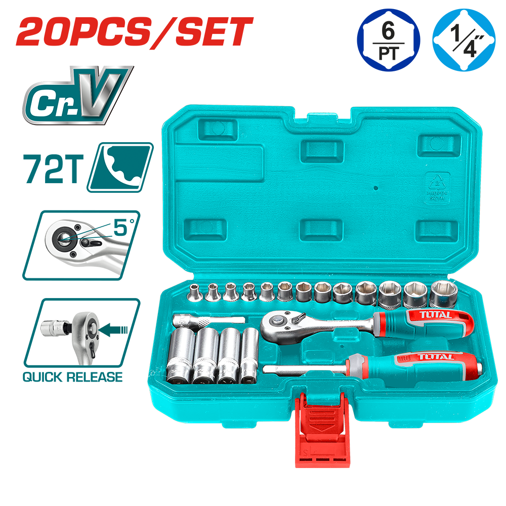 Set di chiavi a bussola 1/4” in valigetta, 20 pezzi