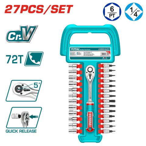 Set di bussole e inserti 1/4”, 27 pezzi