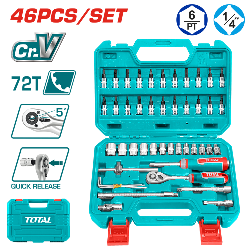 Set di chiavi a bussola 1/4” in valigetta, 46 pezzi