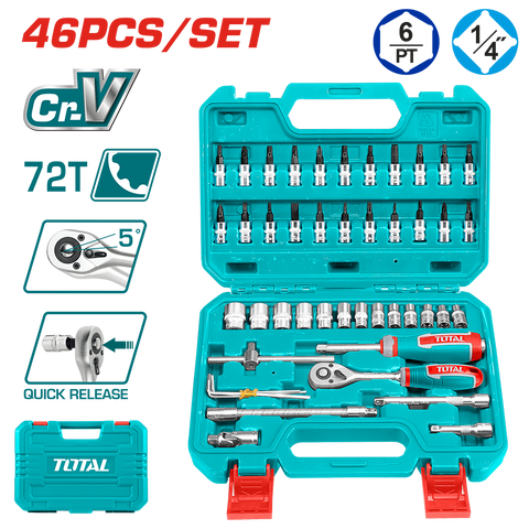 Set di chiavi a bussola 1/4” in valigetta, 46 pezzi
