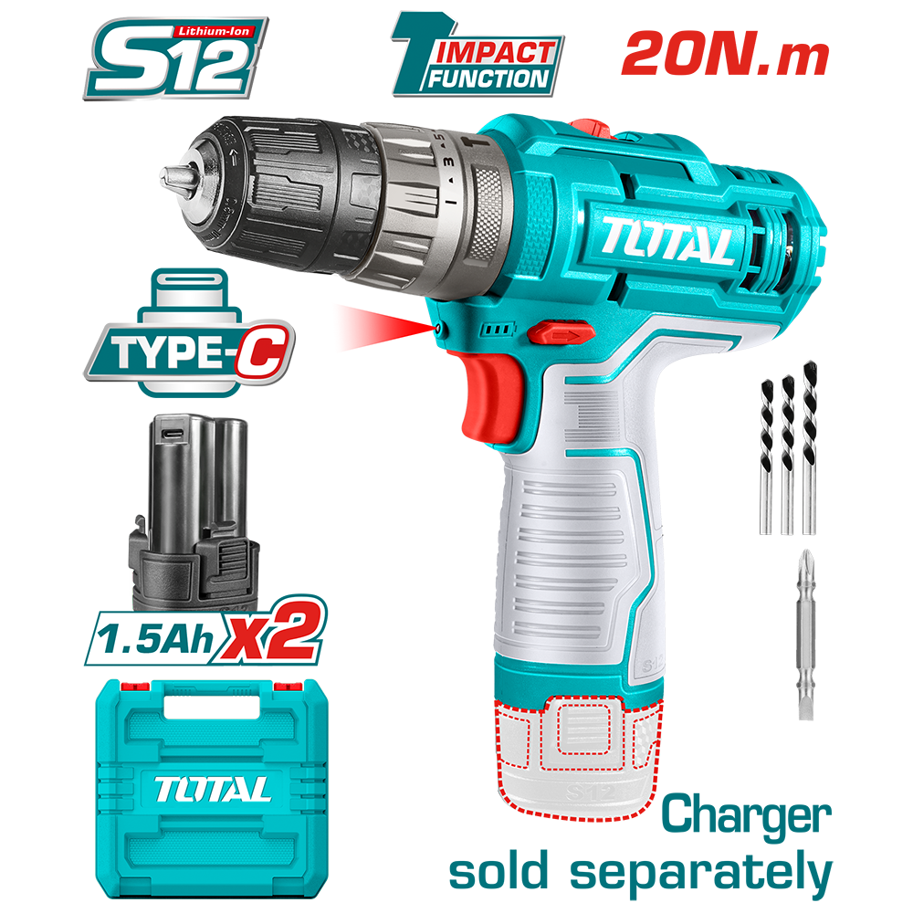 Trapano avvitatore a percussione a batteria 12 V potenza 20 Nm