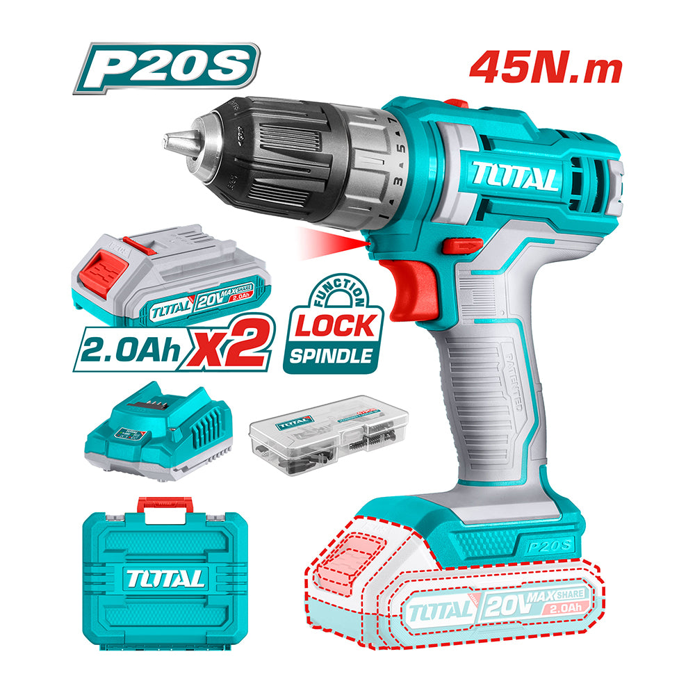 Trapano Avvitatore 20V, 45 Nm - Set Completo