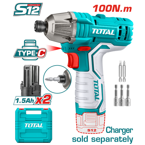 Avvitatore ad Impulsi 12V, 1/4", 100 Nm - Set Completo