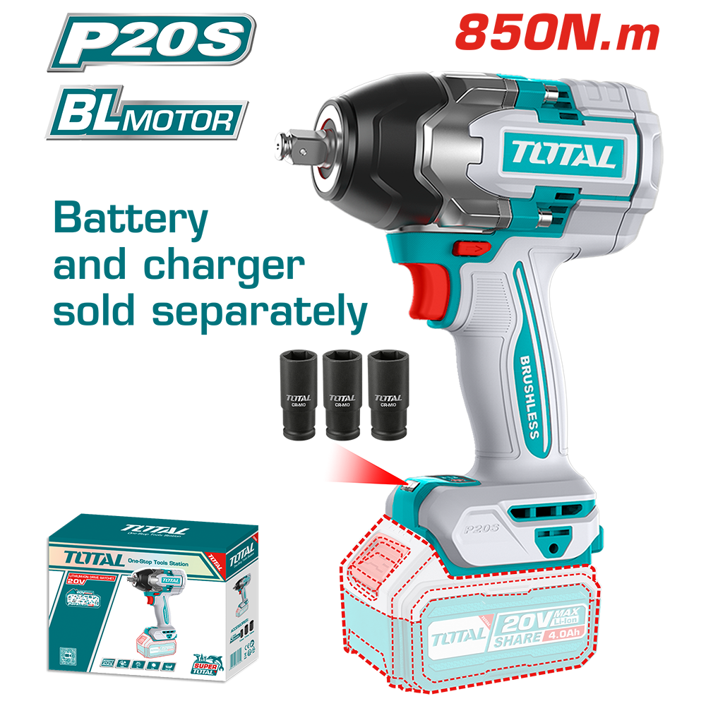 Avvitatore ad Impulsi 20V, 1/2", 850 Nm - Solo Corpo Macchina