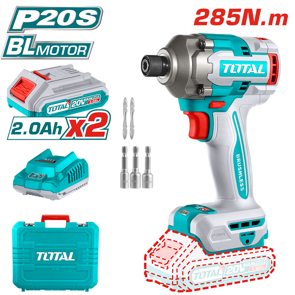 Avvitatore ad Impulsi 20V, 1/4", 285 Nm - Set Completo