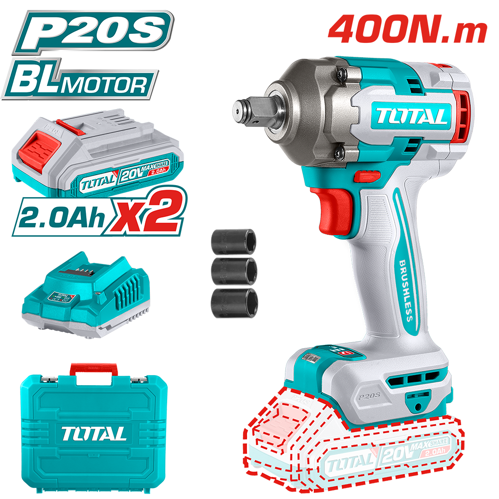 Avvitatore ad Impulsi 20V, 1/2", 400 Nm - Set Completo