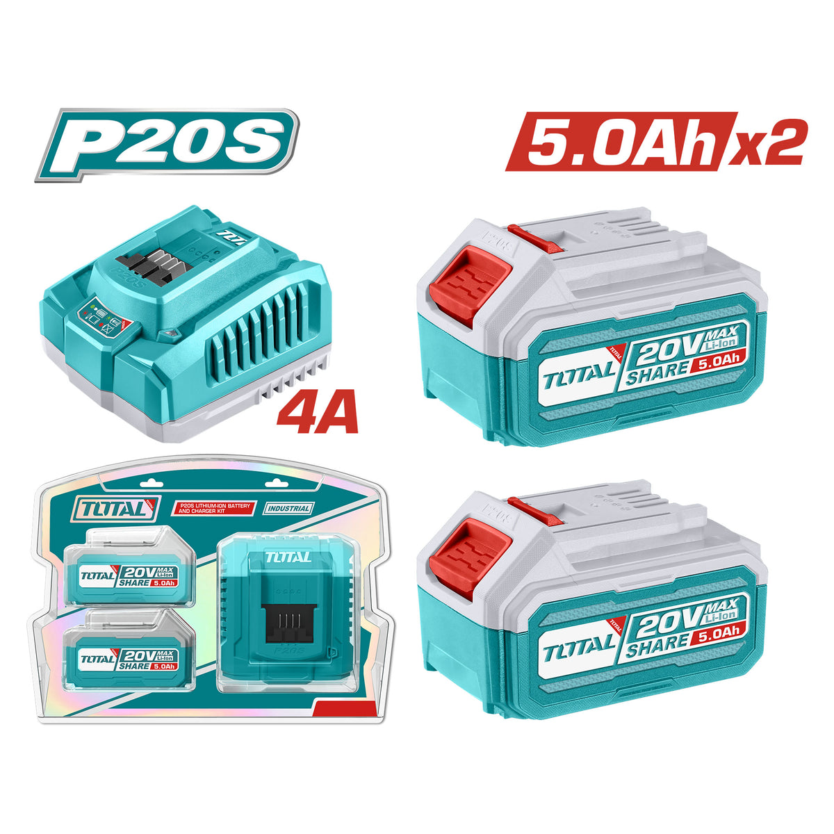 Starter Kit 2 Batterie 20V, 5Ah + Caricabatterie 4A