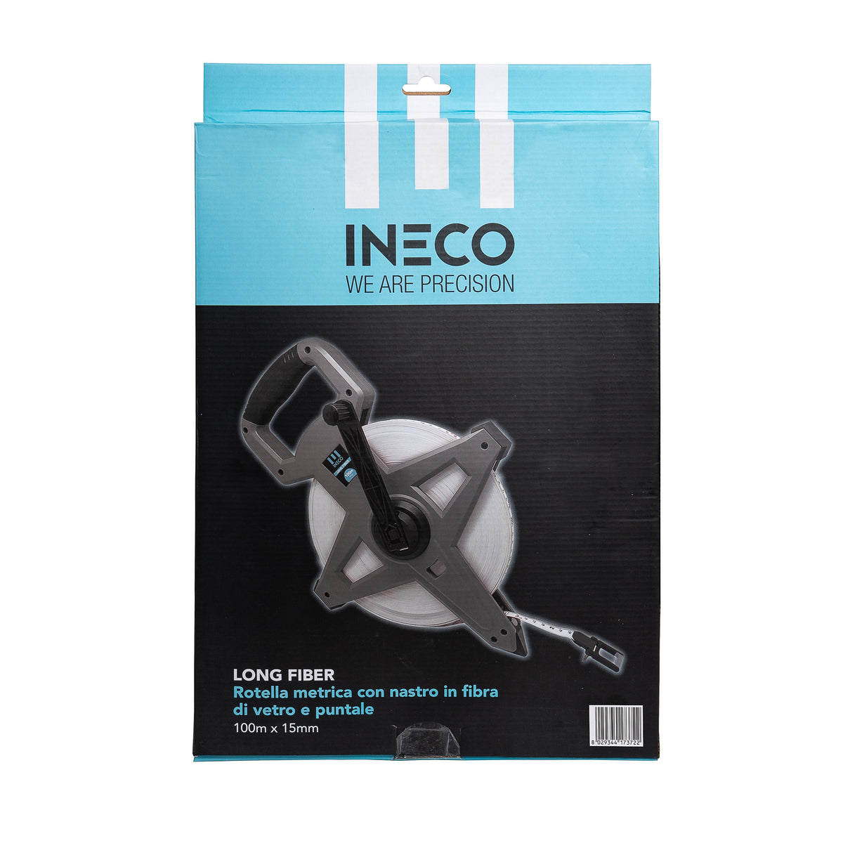 Rotella metrica INECO LONG FIBER con nastro in fibra ad avvolgimento rapido 100 mt